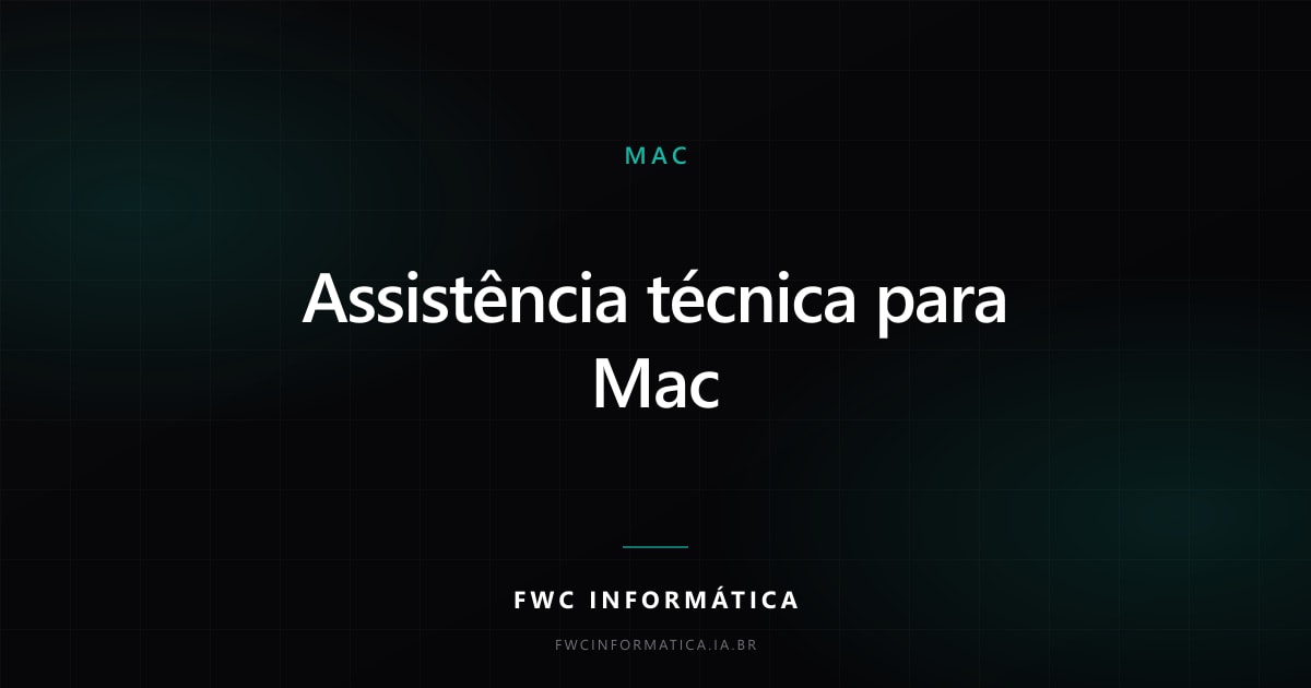 Arte de capa do artigo sobre assistência técnica para Mac, nas cores da FWC Informática