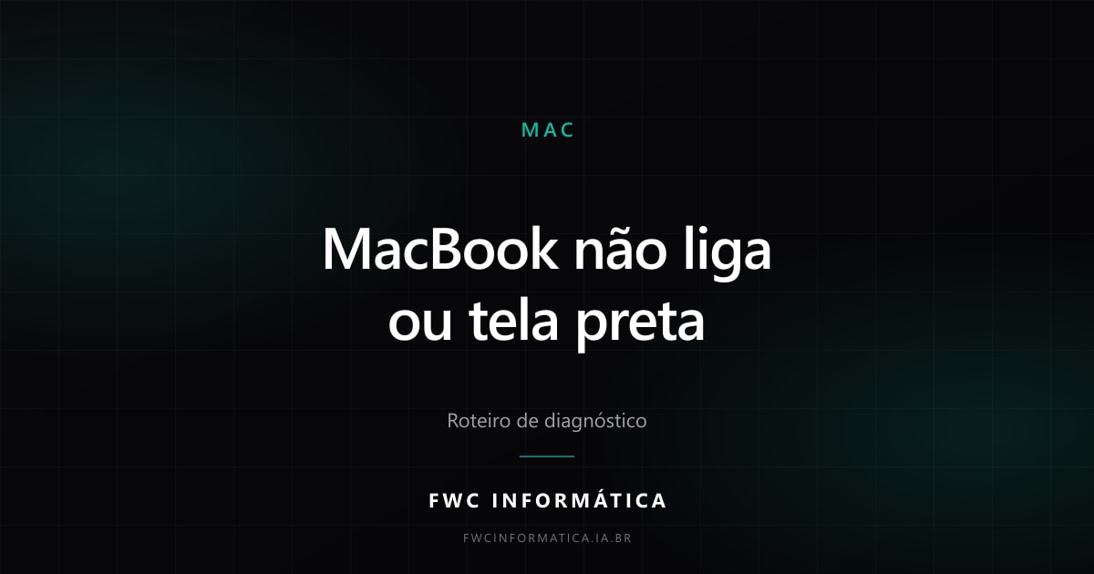MacBook fechado sobre bancada de assistência técnica com carregador USB-C conectado durante o diagnóstico.
